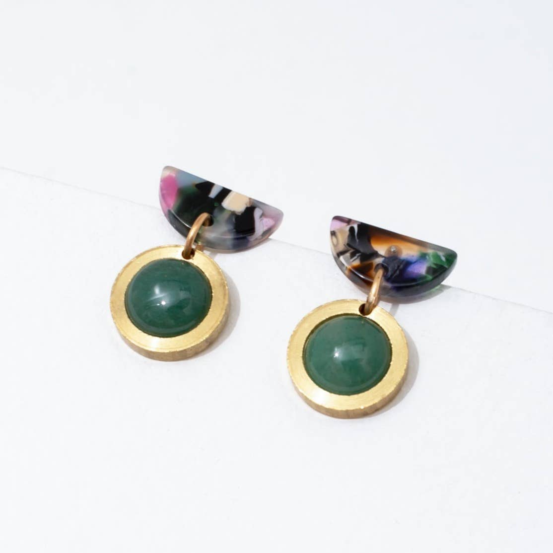 Larissa Loden - Acetate and Green Aventurine Sonia Earrings: Default Title