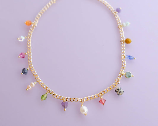 Jill Makes - Multicharm Beaded Necklace on Curb Chain