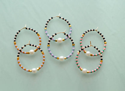 Checked beaded mini hoops: Blue & Lavender