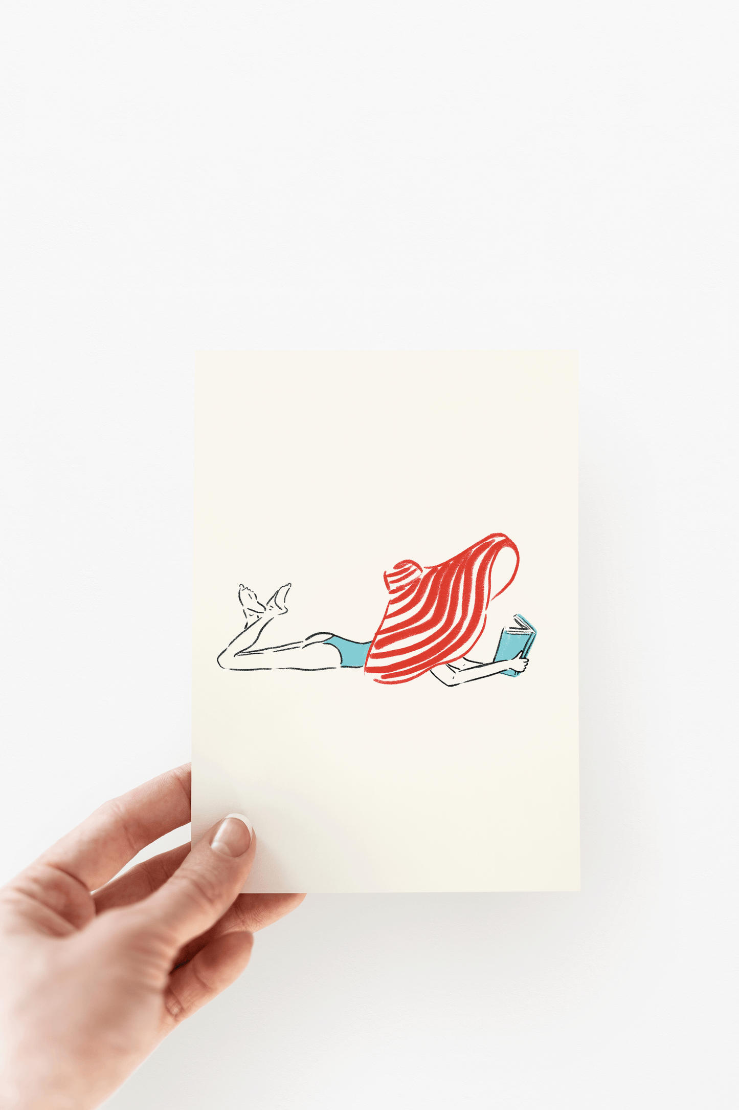 Girl Reading in Sunhat Coastal Greeting Card