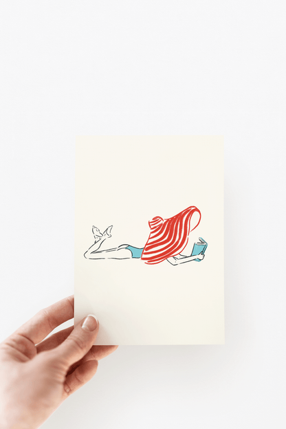 Girl Reading in Sunhat Coastal Greeting Card