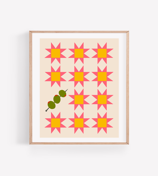 Sawtooth Quilt with Olives Art Print