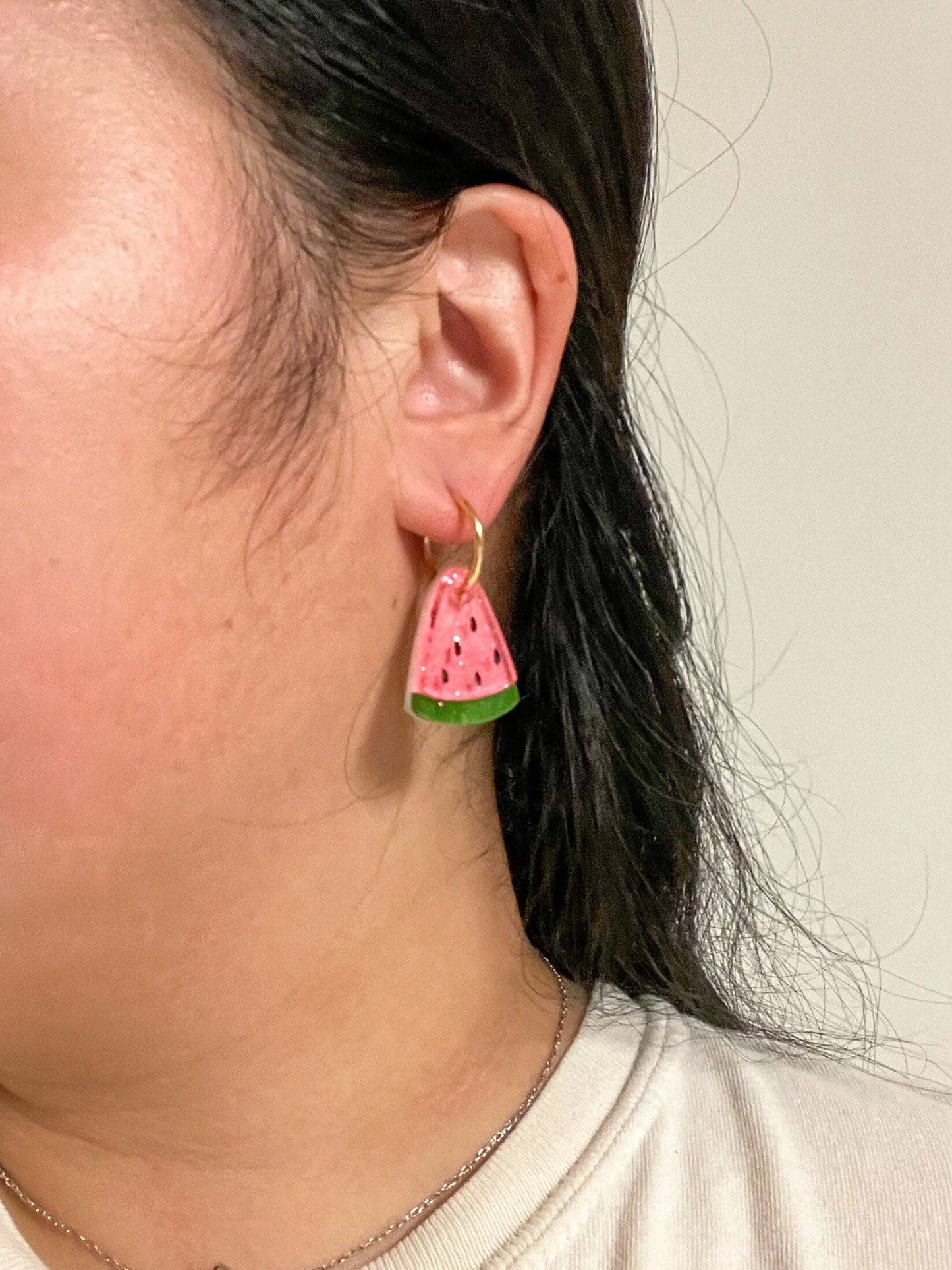 Mini Watermelon Dangle w/ Gold Hoops- Sunnie Creative