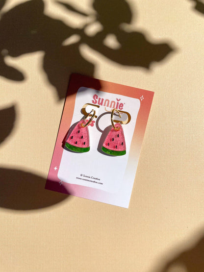 Mini Watermelon Dangle w/ Gold Hoops- Sunnie Creative