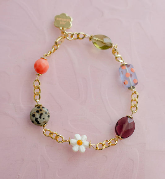 Gold Chain Flower Charm Bracelet