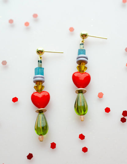 Jill Makes - Beaded Heart Statement Earrings