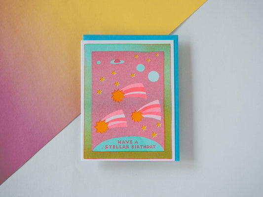 Have a Stellar Birthday - Risograph Greeting Card