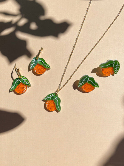 Mini Orange Earrings w/ Gold Hoops- Sunnie Creative