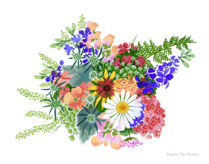 White Daisy Bouquet Botanical Art Print