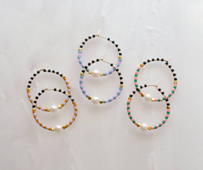 Checked beaded mini hoops: Blue & Lavender