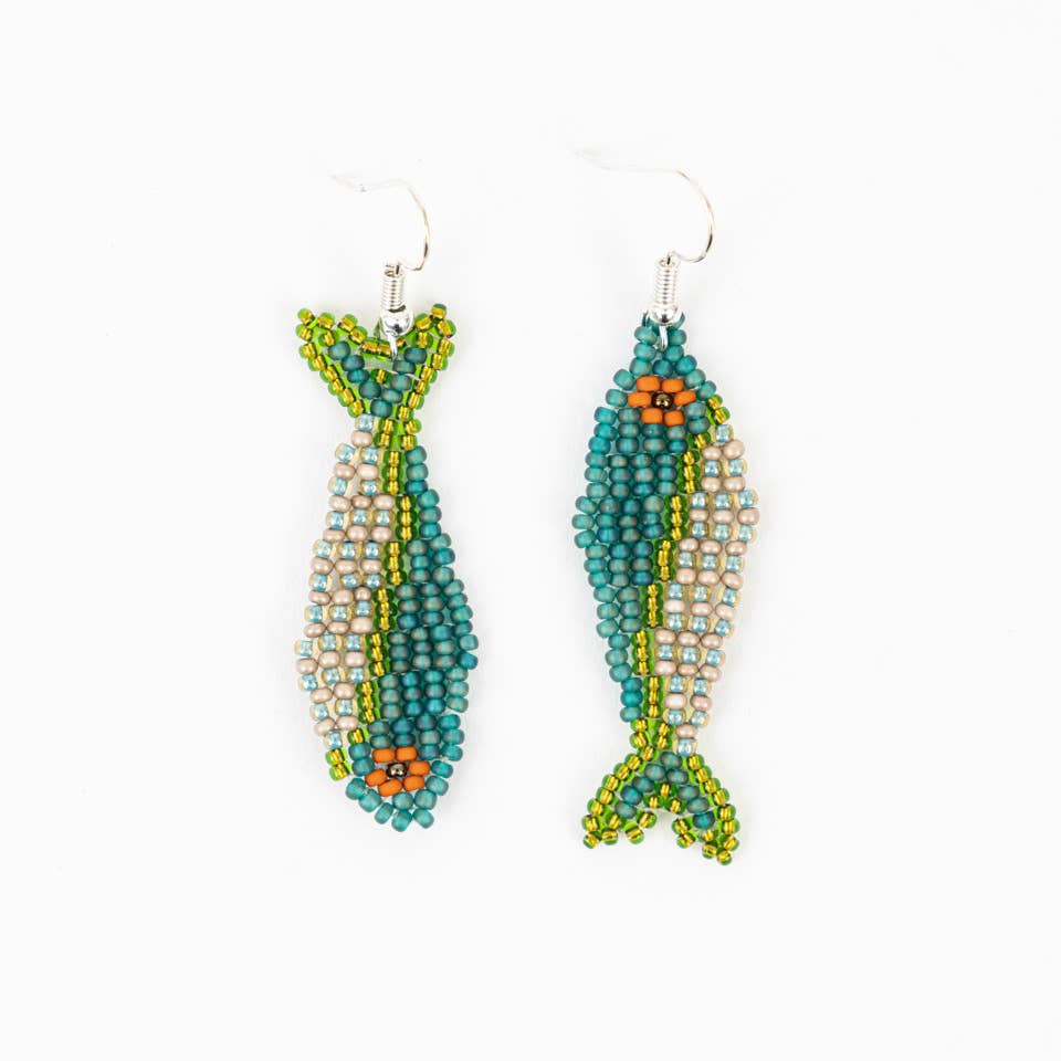 One Fish Two Fish Beaded Earrings: Green