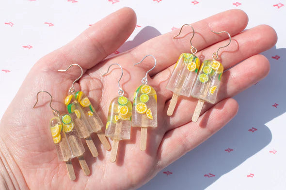 Hot Fluff Earrings -  lemon popsicles