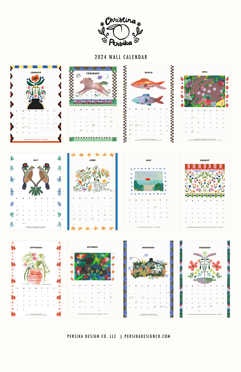 Persika Design Co. - 2024 Fauna and Folk Art Wall Calendar