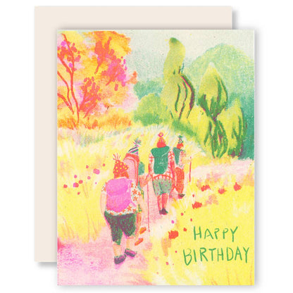 Birthday Hikers - Birthday Risograph Card