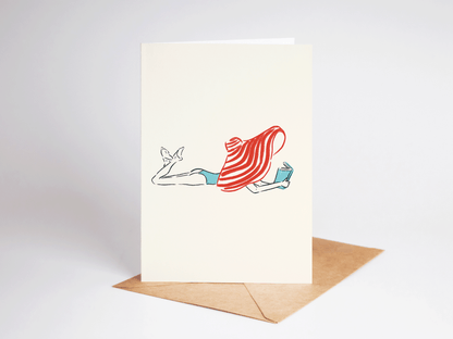 Girl Reading in Sunhat Coastal Greeting Card