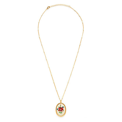 Needlepoint Pink Flower Vintage Necklace