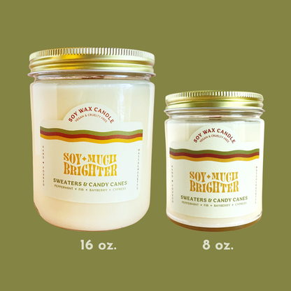 Fall and holiday candle -Sweaters & Candy Canes - soy candle: 8 oz.