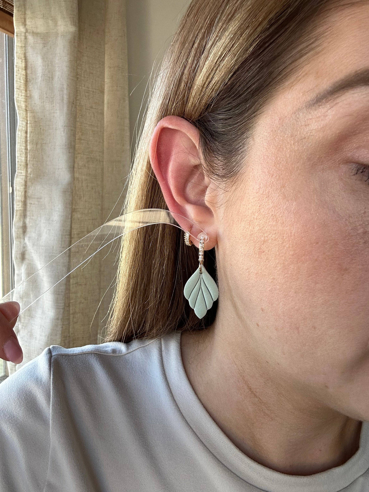Sage Leaf Drop with Pearl Hoop-Mellow Dove Designs