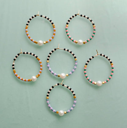 Checked beaded mini hoops: Blue & Lavender
