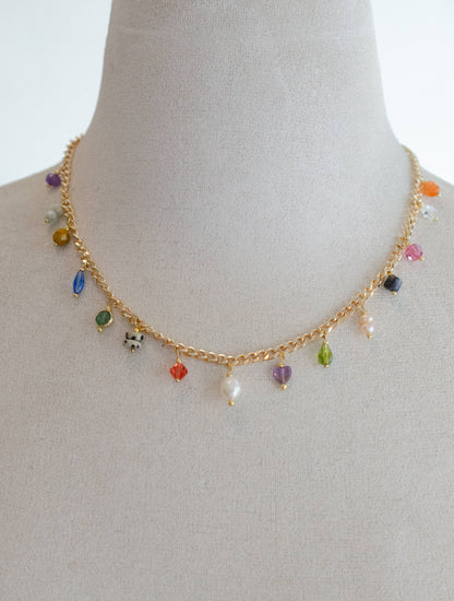 Jill Makes - Multicharm Beaded Necklace on Curb Chain