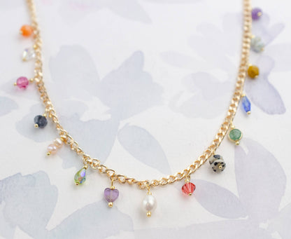 Jill Makes - Multicharm Beaded Necklace on Curb Chain