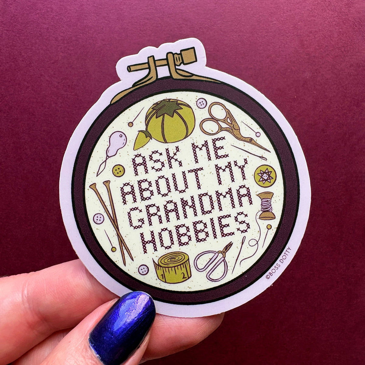 Grandma Hobbies Sticker- Boss Dotty Paper Co.