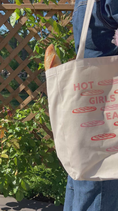 Hot Girls Eat Bread Tote Bag with Interior Baguette Pocket 🥖