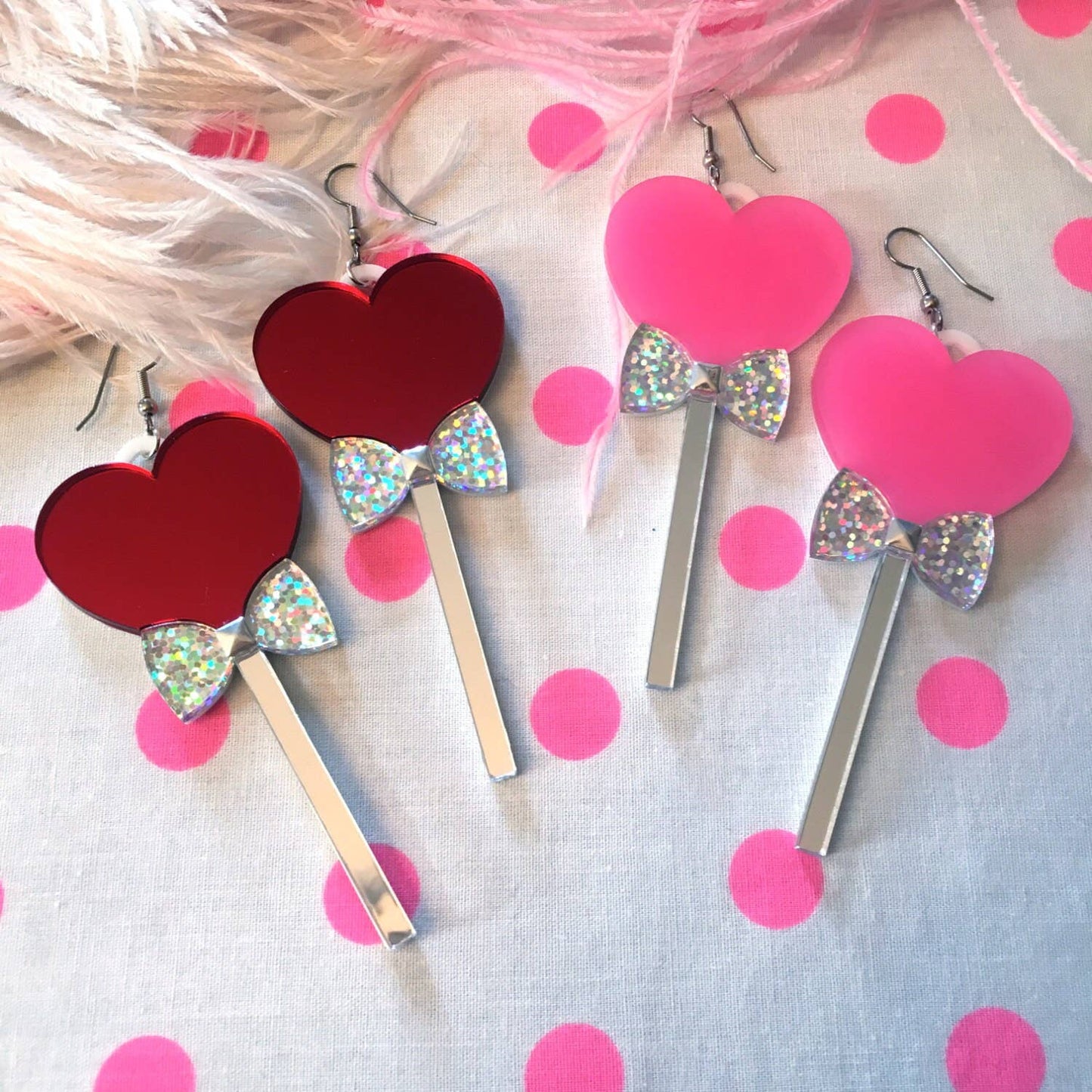 I'm Your Present - Lollipop Hearts Candy Earrings, Red