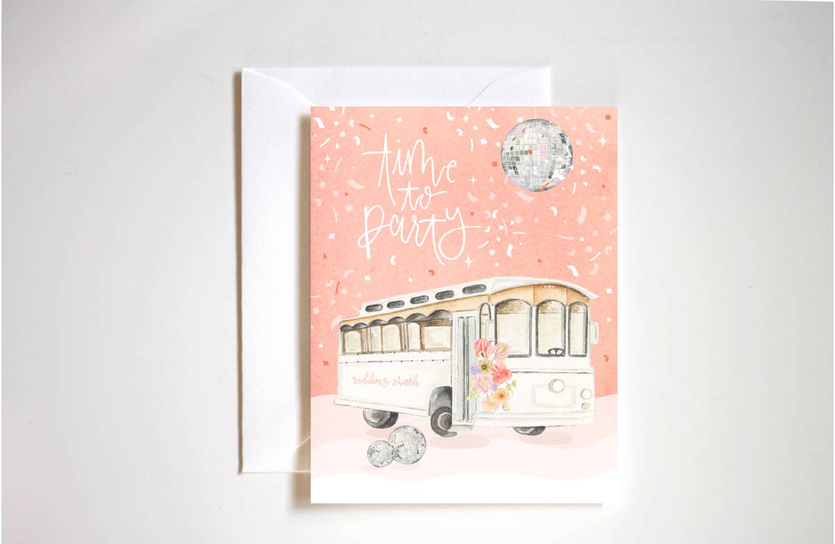 Stephanie Tara Stationery - time to party wedding bus card