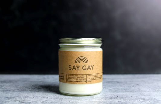 Underdog Candles - "Say Gay" Pride Month Oakmoss and Amber Soy Candle