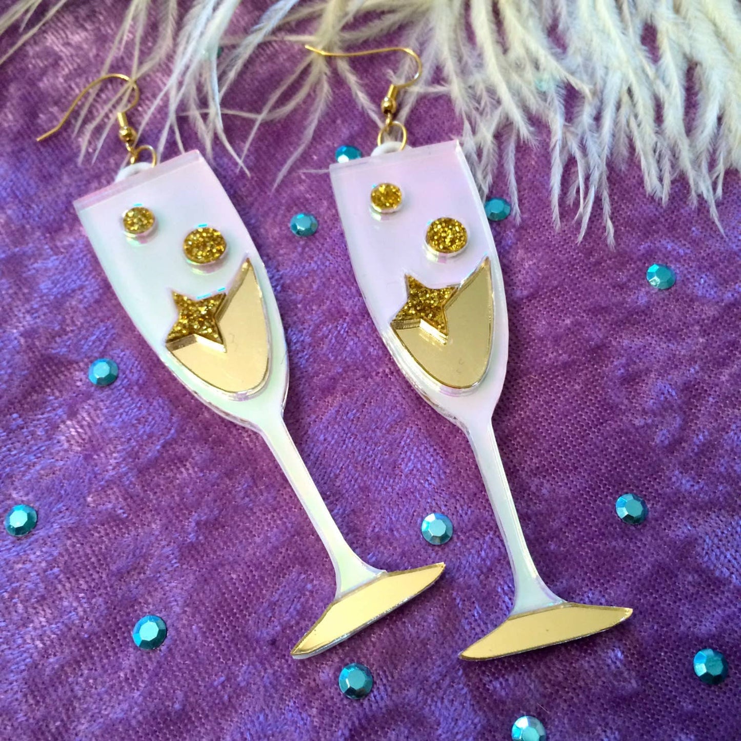 I'm Your Present - Champagne Flute Celebration Earrings, Laser Cut Acrylic, Plastic Jewelry