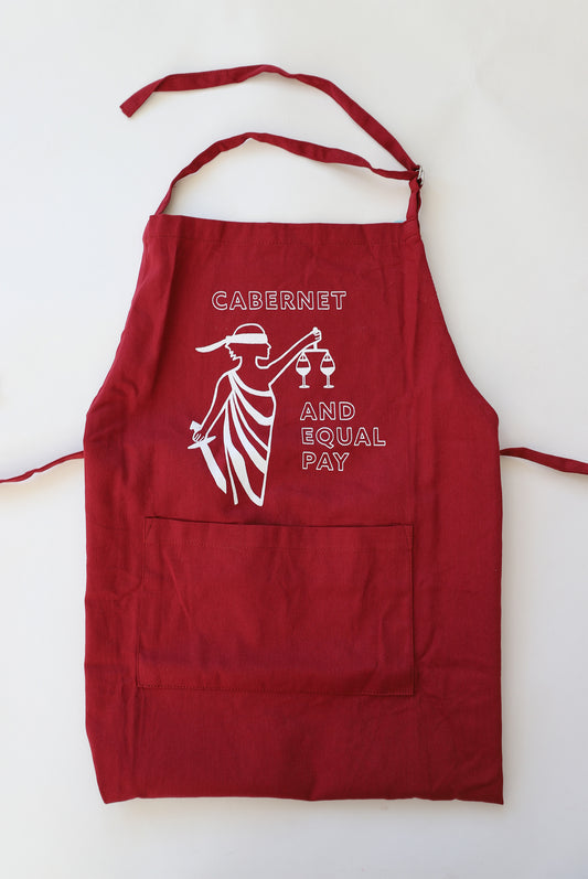 Cabernet colored apron with image of Lady Justice