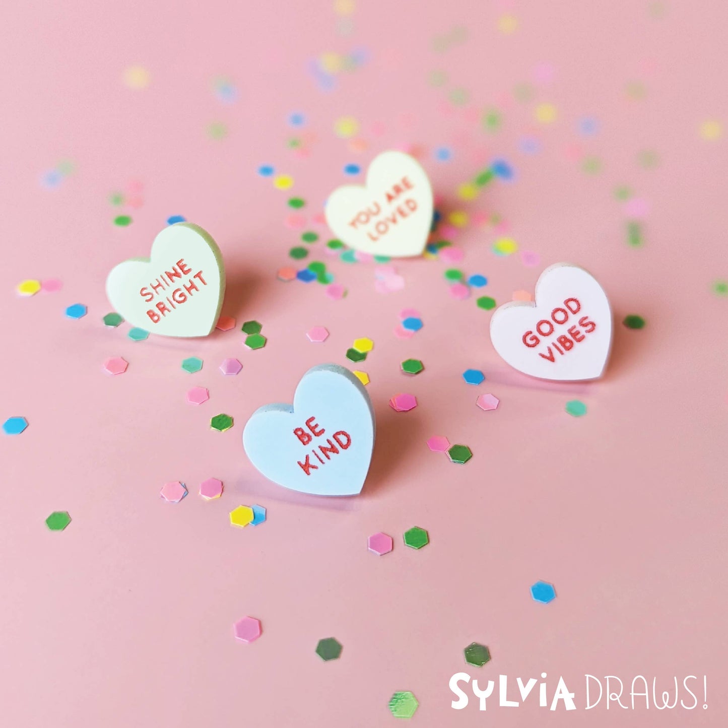 Sylvia Draws - Sweet Talk Candy Heart Stud Earrings: Positivity Pals